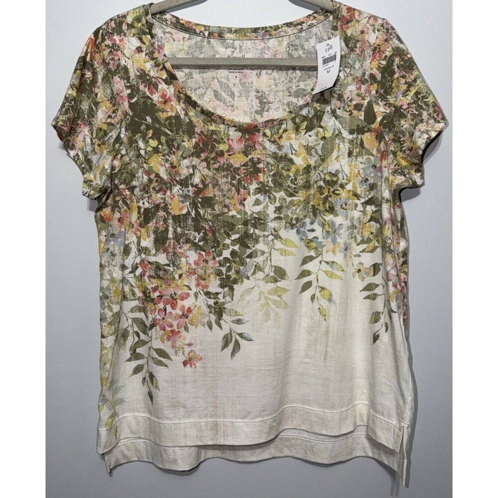PURE Jill J JILL T-Shirt M Short Sleeve 100% Pima Cotton Ivory High Low Fairy